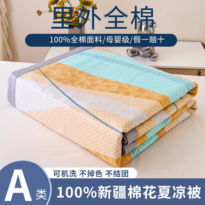 91家纺网 家纺一手货源 找家纺 鑫棉坊 2024新款新疆棉全棉印花棉花夏被 叠拍主图