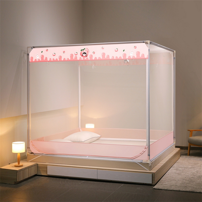 91家纺网 家纺一手货源 找家纺 佳梦家纺 2023新款方顶印花坐床蚊帐 蜜桃小雅