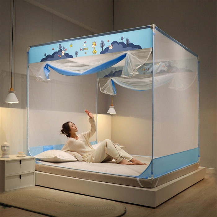 91家纺网 家纺一手货源 找家纺 佳梦家纺 2023新款方顶印花坐床蚊帐 丛林小鹿