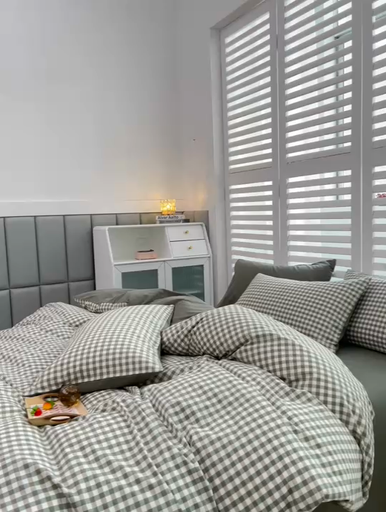 91家纺网 家纺一手货源 找家纺 柠萌家居 2024新款无印风A类全棉色织水洗棉四件套 尚品-灰