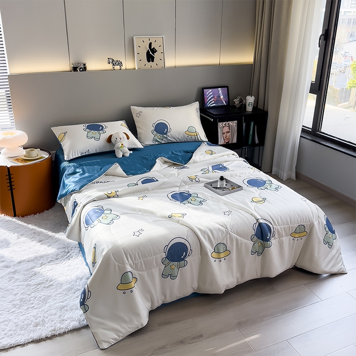 91家纺网 家纺一手货源 找家纺 缦纱 2024新款印花夏被 遨游太空