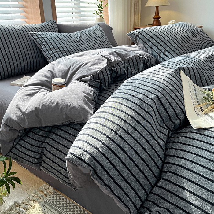 91家纺网 家纺一手货源 找家纺 （总）柠萌家居 2024新款无印风A类全棉色织水洗棉四件套