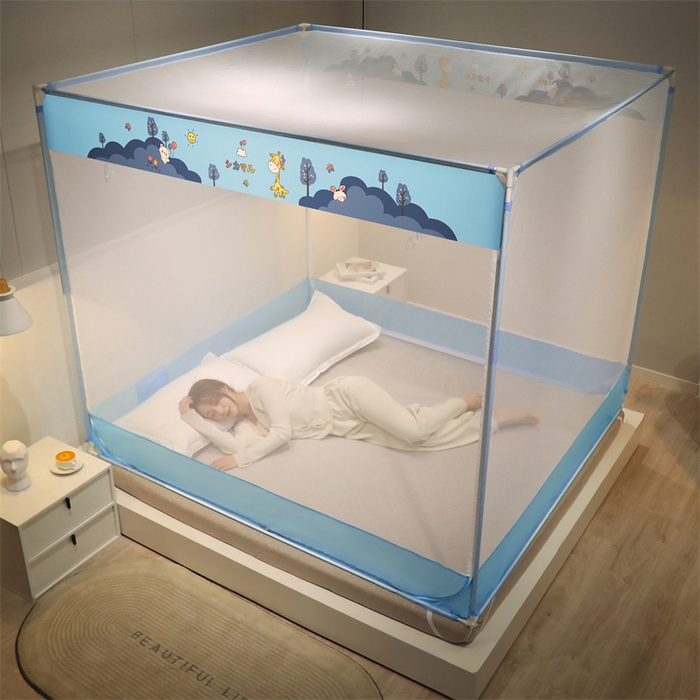 91家纺网 家纺一手货源 找家纺 佳梦家纺 2023新款方顶印花坐床蚊帐 丛林小鹿