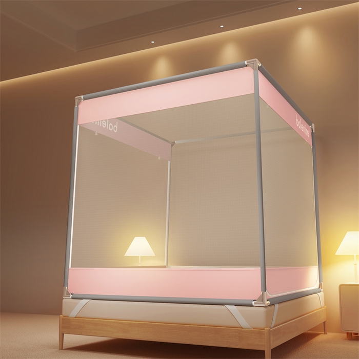 91家纺网 家纺一手货源 找家纺 佳梦家纺 2024新款方顶坐床蚊帐系列 光年系列 光年粉