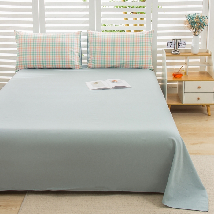 91家纺网 家纺一手货源 找家纺 柠萌家居 2024新款无印风A类全棉色织水洗棉四件套 冰激凌绿