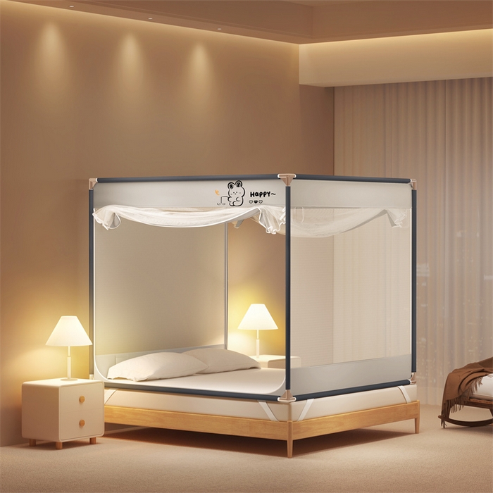 91家纺网 家纺一手货源 找家纺 佳梦家纺 2024新款方顶坐床蚊帐系列 卡通系列 happy兔 - 灰