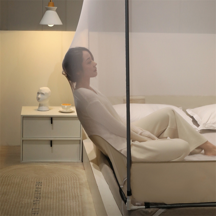 91家纺网 家纺一手货源 找家纺 佳梦家纺 2023新款方顶印花坐床蚊帐 恋家-米色