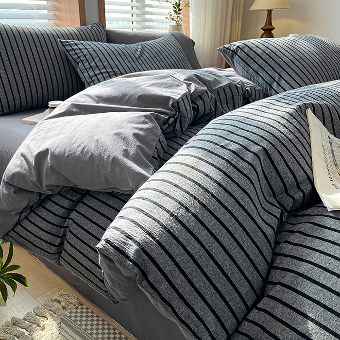 91家纺网 家纺一手货源 找家纺 （总）柠萌家居 2024新款无印风A类全棉色织水洗棉四件套