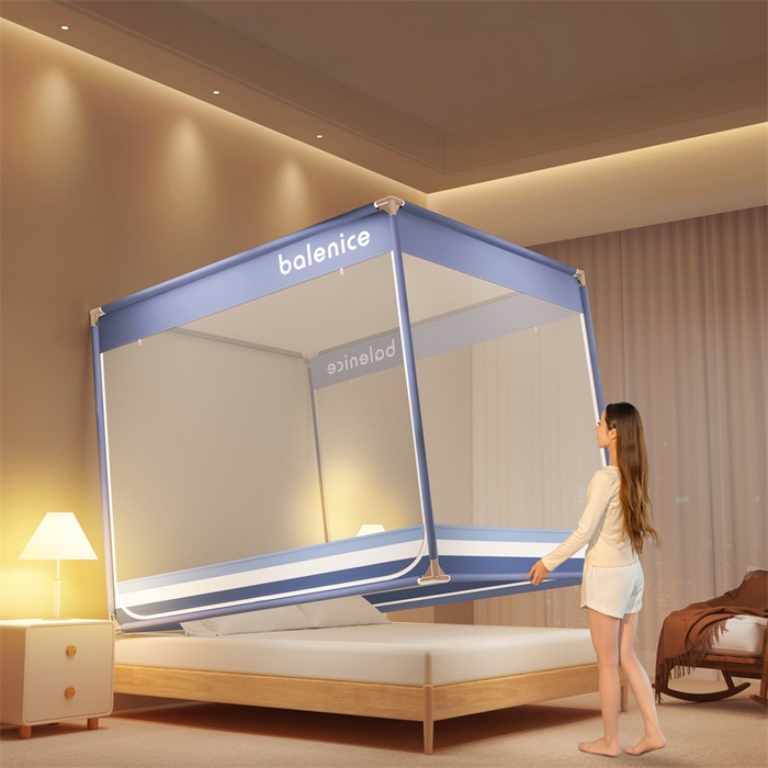 91家纺网 家纺一手货源 找家纺 佳梦家纺 2024新款方顶坐床蚊帐系列 光年系列 光年蓝