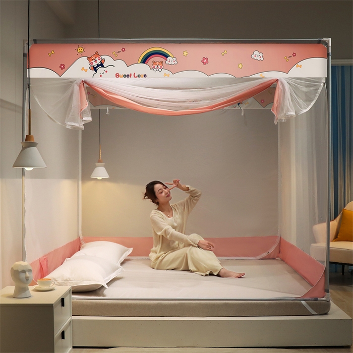 91家纺网 家纺一手货源 找家纺 （总）佳梦家纺 2023新款方顶印花坐床蚊帐