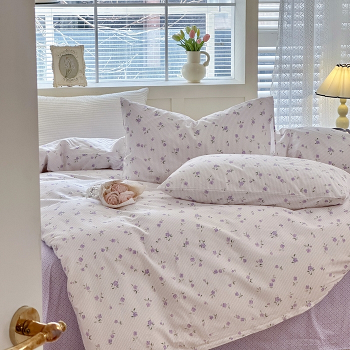 91家纺网 家纺一手货源 找家纺 怡家居 2024新款全棉印花第二批碎花类四件套 春田-紫