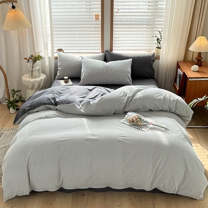 柠萌家居 2024新款无印风A类全棉色织水洗棉四件套 灰密条纹