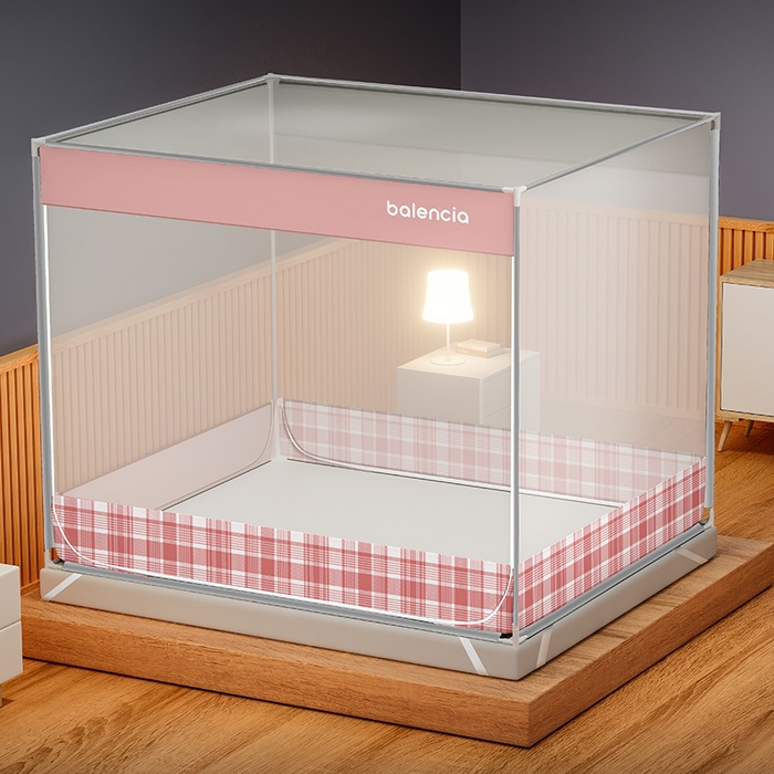 91家纺网 家纺一手货源 找家纺 佳梦家纺 2023新款方顶印花坐床蚊帐 夏日粉