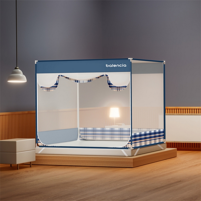 91家纺网 家纺一手货源 找家纺 佳梦家纺 2023新款方顶印花坐床蚊帐 晚风