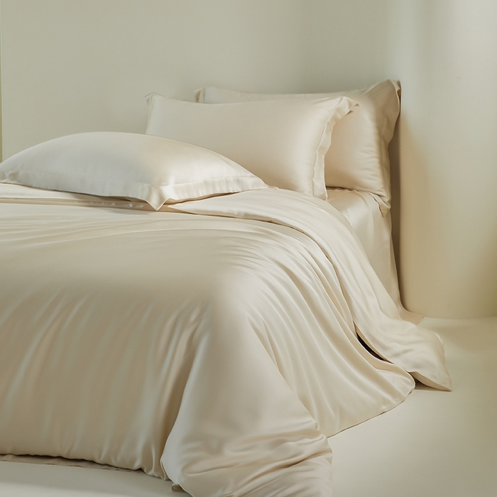 91家纺网 家纺一手货源 找家纺 （总）618家纺 2024新款A类60S100支兰精天丝四件套-简约系列 天丝简约奶米杏