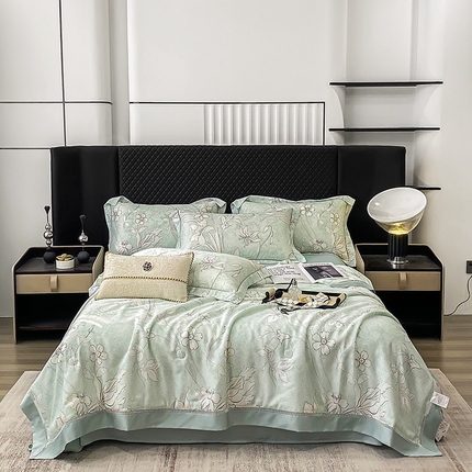 娇逸家居 2025新款50支莱赛尔镂空花边印花天丝夏被 多特