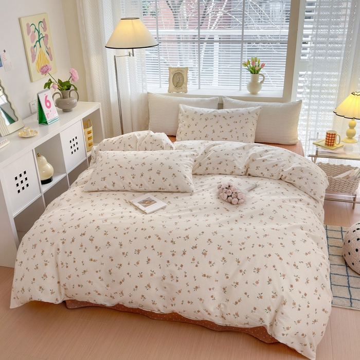 91家纺网 家纺一手货源 找家纺 怡家居 2024新款全棉印花第二批碎花类四件套 春田-咖