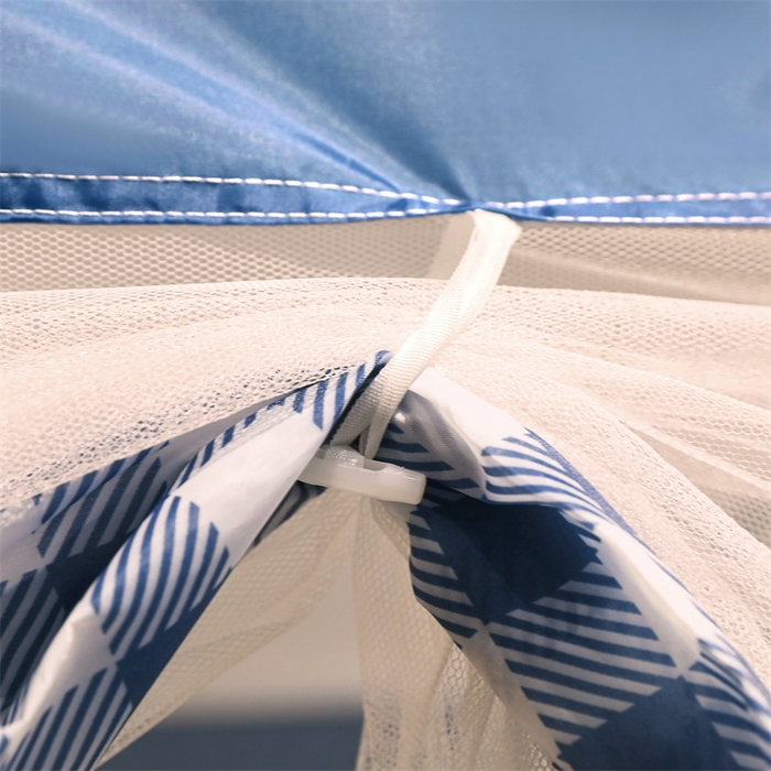 91家纺网 家纺一手货源 找家纺 佳梦家纺 2023新款方顶印花坐床蚊帐 夏日蓝