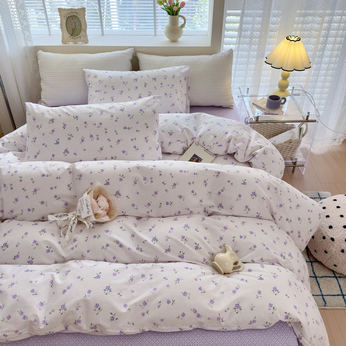 91家纺网 家纺一手货源 找家纺 怡家居 2024新款全棉印花第二批碎花类四件套 春田-紫