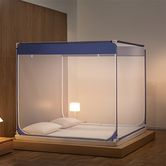 91家纺网 家纺一手货源 找家纺 佳梦家纺 2023新款大方纯色坐床蚊帐 蓝色