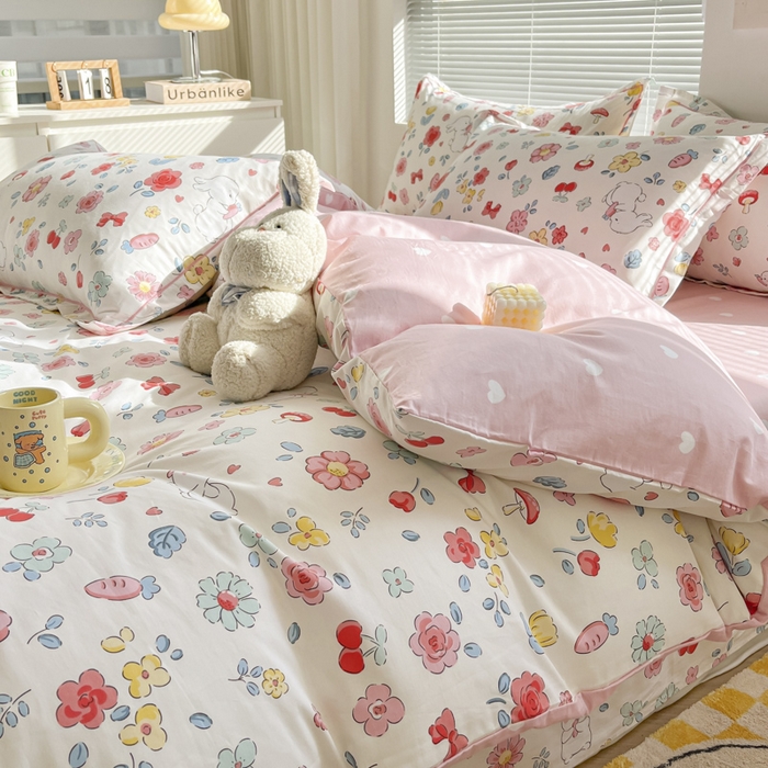 91家纺网 家纺一手货源 找家纺 简约家纺 2025新款全棉斜纹13070田园风印花四件套  梦幻时光