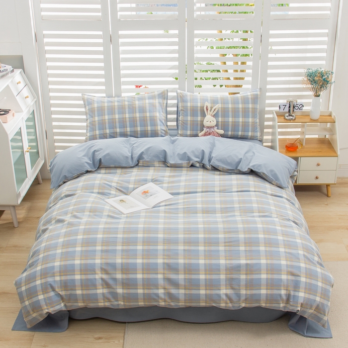 91家纺网 家纺一手货源 找家纺 柠萌家居 2024新款无印风A类全棉色织水洗棉四件套 简兮兰