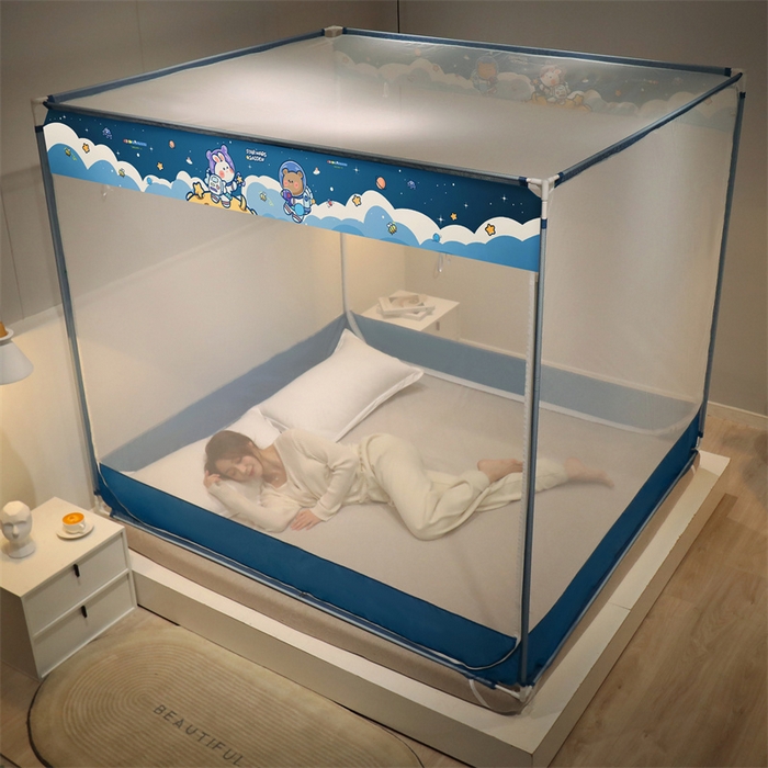 91家纺网 家纺一手货源 找家纺 佳梦家纺 2023新款方顶印花坐床蚊帐 漫游星空