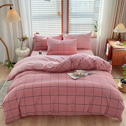 柠萌家居 2024新款无印风A类全棉色织水洗棉四件套 尚品-粉