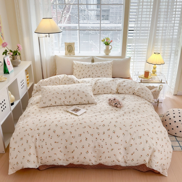 91家纺网 家纺一手货源 找家纺 怡家居 2024新款全棉印花第二批碎花类四件套 春田-咖