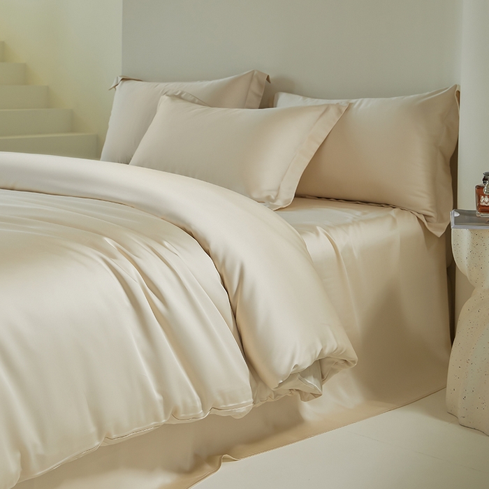 91家纺网 家纺一手货源 找家纺 （总）618家纺 2024新款A类60S100支兰精天丝四件套-简约系列 天丝简约奶米杏