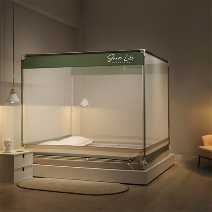 佳梦家纺 2023新款方顶印花坐床蚊帐 知夏-香草绿