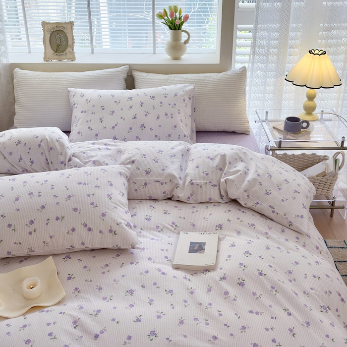 91家纺网 家纺一手货源 找家纺 怡家居 2024新款全棉印花第二批碎花类四件套 春田-紫