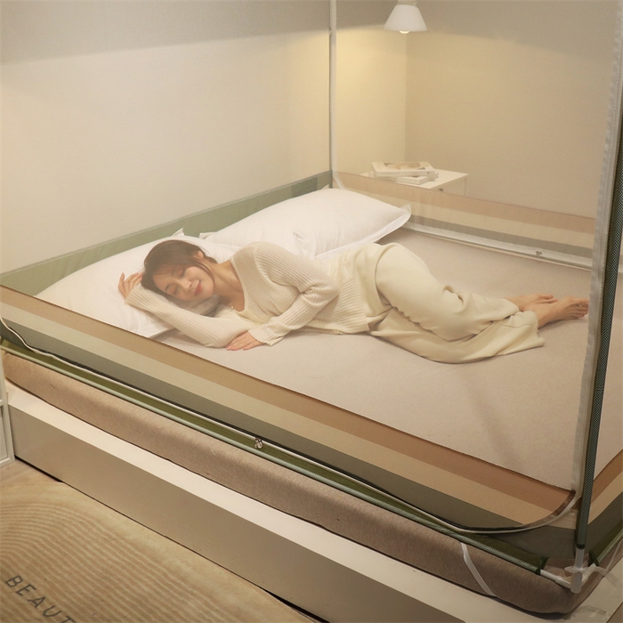 91家纺网 家纺一手货源 找家纺 佳梦家纺 2023新款方顶印花坐床蚊帐 知夏-香草绿