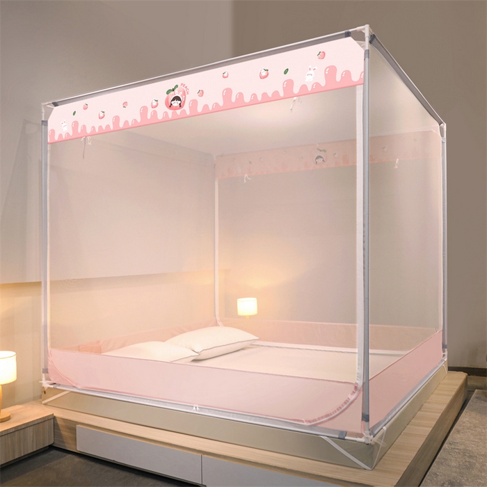 91家纺网 家纺一手货源 找家纺 佳梦家纺 2023新款方顶印花坐床蚊帐 蜜桃小雅