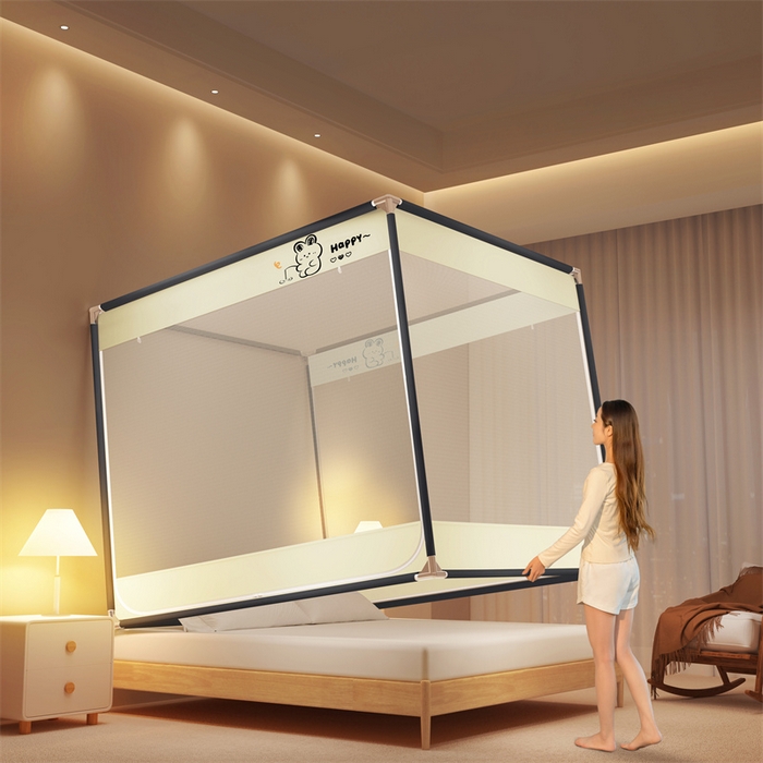 91家纺网 家纺一手货源 找家纺 佳梦家纺 2024新款方顶坐床蚊帐系列 卡通系列 happy兔