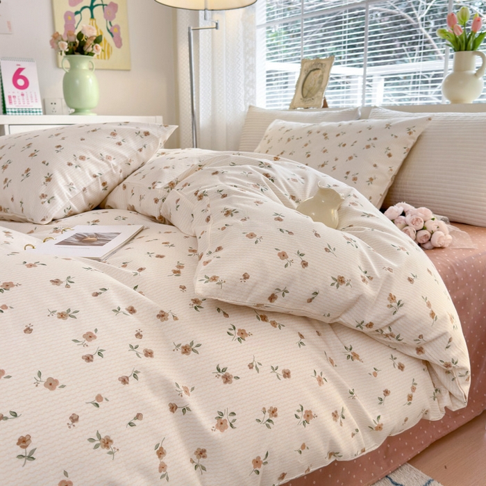 91家纺网 家纺一手货源 找家纺 怡家居 2024新款全棉印花第二批碎花类四件套 春田-咖