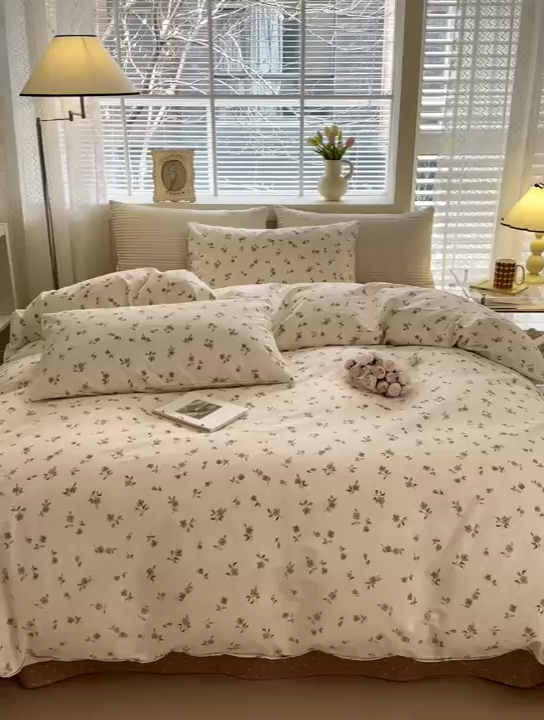 91家纺网 家纺一手货源 找家纺 怡家居 2024新款全棉印花第二批碎花类四件套 春田-咖