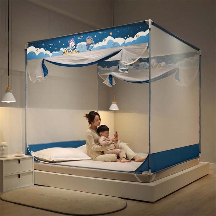 91家纺网 家纺一手货源 找家纺 佳梦家纺 2023新款方顶印花坐床蚊帐 漫游星空