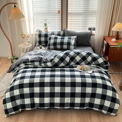 91家纺网 家纺一手货源 找家纺 （总）柠萌家居 2024新款无印风A类全棉色织水洗棉四件套