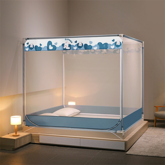 91家纺网 家纺一手货源 找家纺 佳梦家纺 2023新款方顶印花坐床蚊帐 元气萌兔