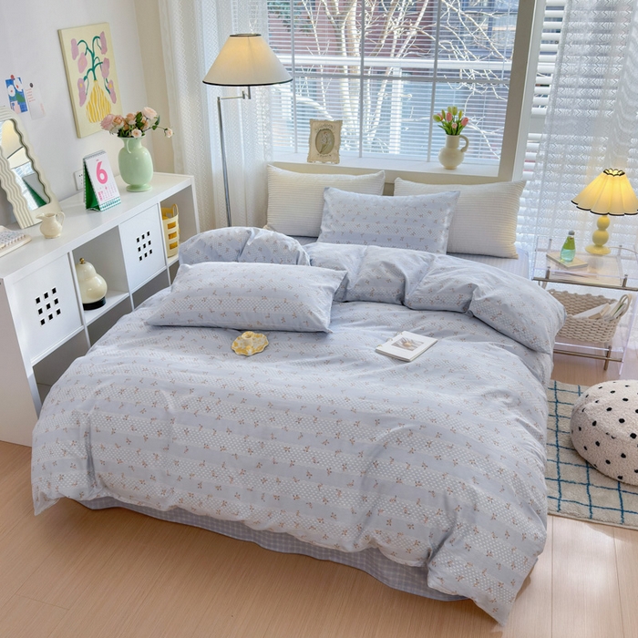 91家纺网 家纺一手货源 找家纺 怡家居 2024新款全棉印花第二批碎花类四件套 浅青