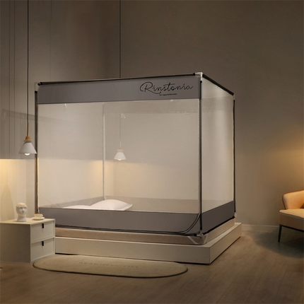 佳梦家纺 2023新款方顶印花坐床蚊帐 恋家-灰色