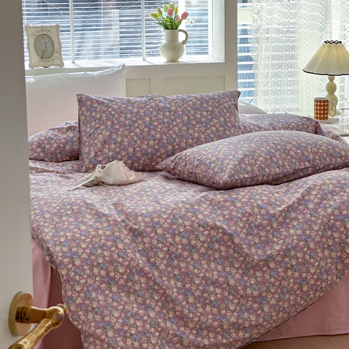 91家纺网 家纺一手货源 找家纺 怡家居 2024新款全棉印花第二批碎花类四件套 花沫-紫