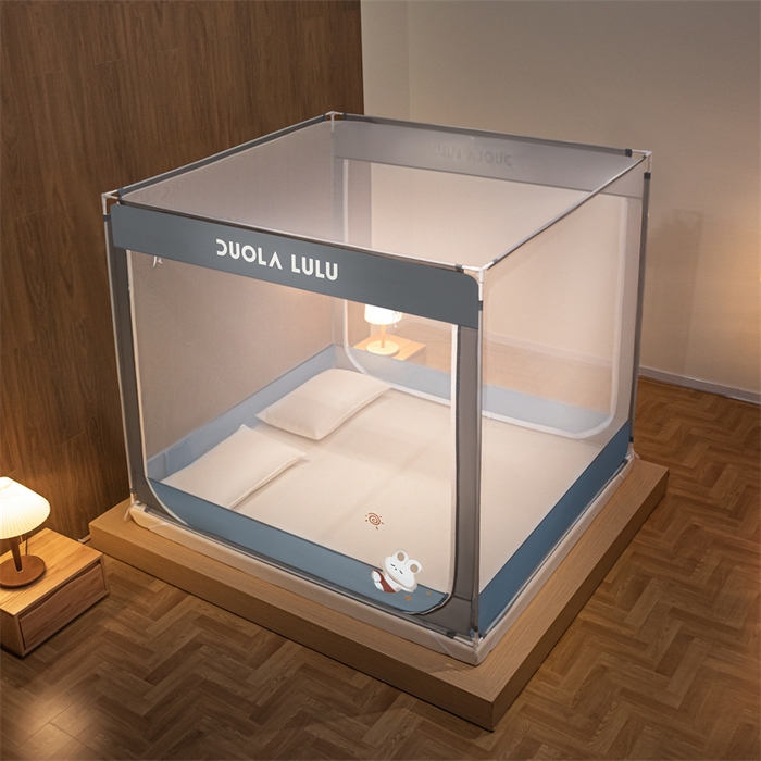 91家纺网 家纺一手货源 找家纺 佳梦家纺 2023新款方顶烫画坐床蚊帐 LULU-景泰蓝