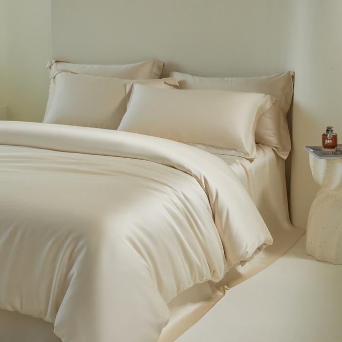 91家纺网 家纺一手货源 找家纺 （总）618家纺 2024新款A类60S100支兰精天丝四件套-简约系列 天丝简约奶米杏