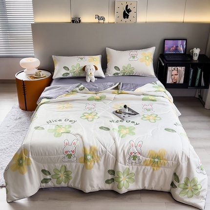 91家纺网 家纺一手货源 找家纺 （总）缦纱 2024新款印花水洗真丝夏被四件套空调被夏凉被