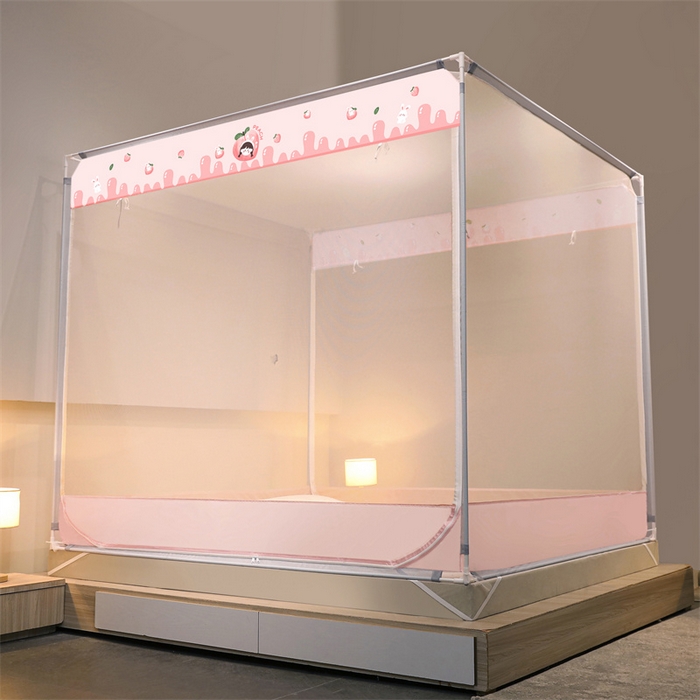 91家纺网 家纺一手货源 找家纺 佳梦家纺 2023新款方顶印花坐床蚊帐 蜜桃小雅