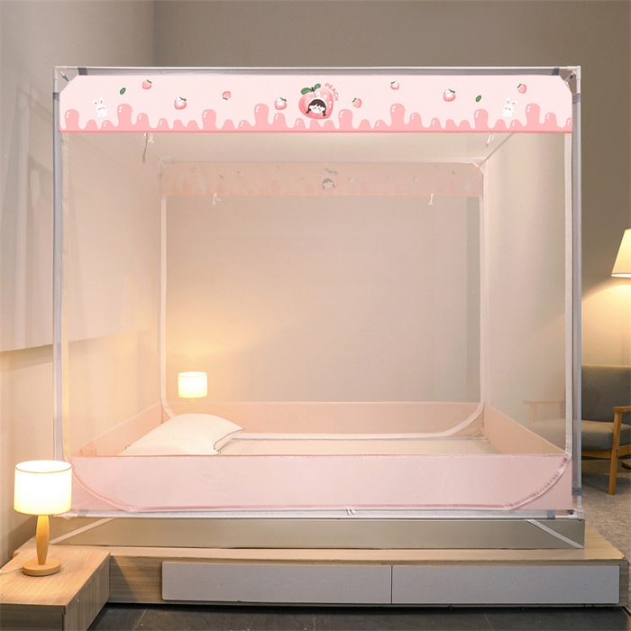 91家纺网 家纺一手货源 找家纺 佳梦家纺 2023新款方顶印花坐床蚊帐 蜜桃小雅