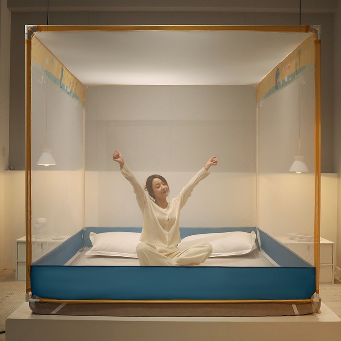 91家纺网 家纺一手货源 找家纺 佳梦家纺 2023新款方顶印花坐床蚊帐 恐龙岛