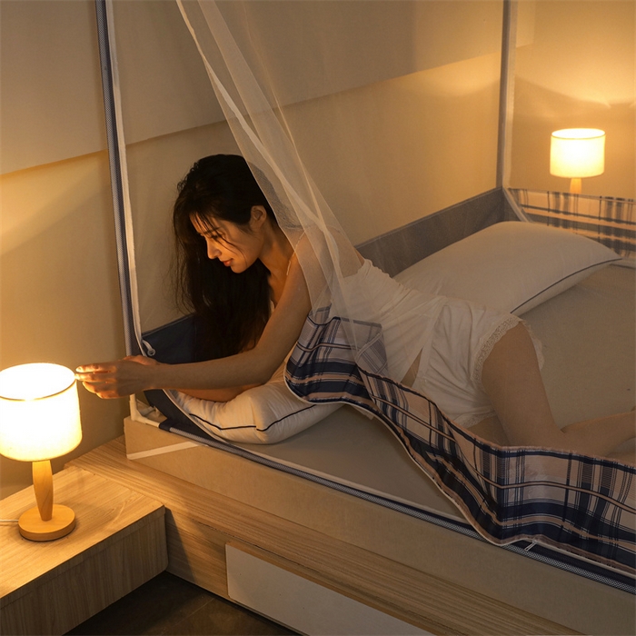 91家纺网 家纺一手货源 找家纺 佳梦家纺 2023新款方顶印花坐床蚊帐 晚风